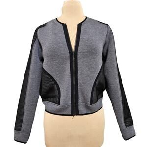 New Elie Tahari Sport Jacket Gray Black Neoprene Mesh Full Zip Pocket Bomber S
